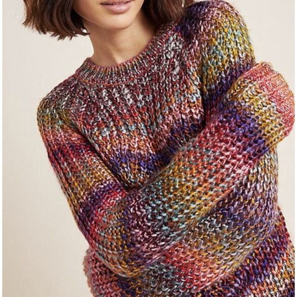 Anthropologie Women's Rainbow Knit Crew Neck Pullover Santiago Sweater Size XL - Picture 2 of 11